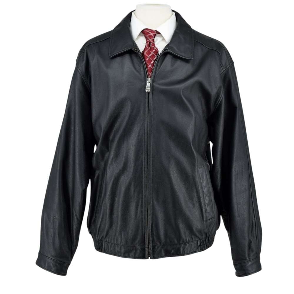 Vintage 90s Y2K Croft & Barrow Genuine Leather Bomber Jacket Mens XLT Black Coat